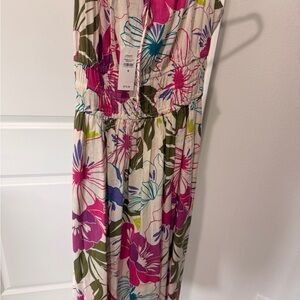 Banana Republic Floral Midi Dress - Pink, Green, White